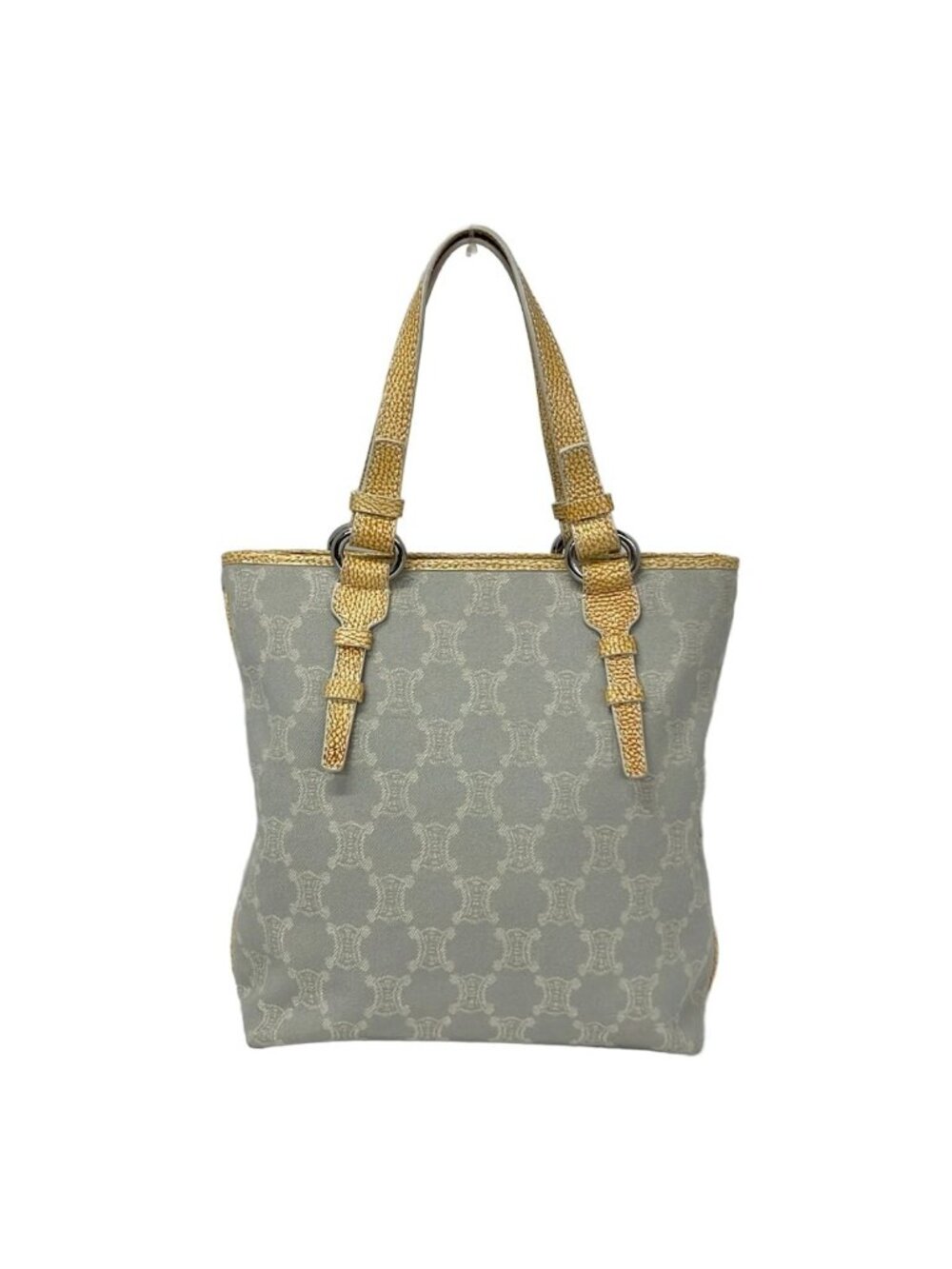 Celine Tote Paris Macadam Light Gray White Dark Yellow Leather